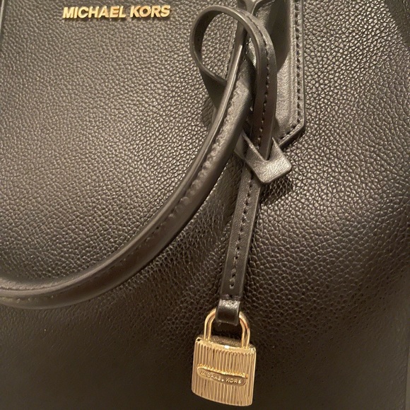 NEW Michael Kors Black Leather Tote with Two Charms Adjustable Strap - Picture 10 of 11